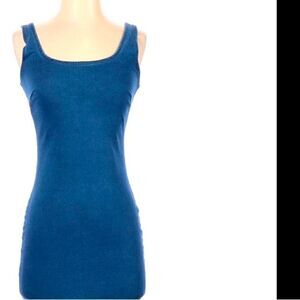 RETROD Dress sleeveless denim stretchy back zip kick pleat Bodycon fitted medium